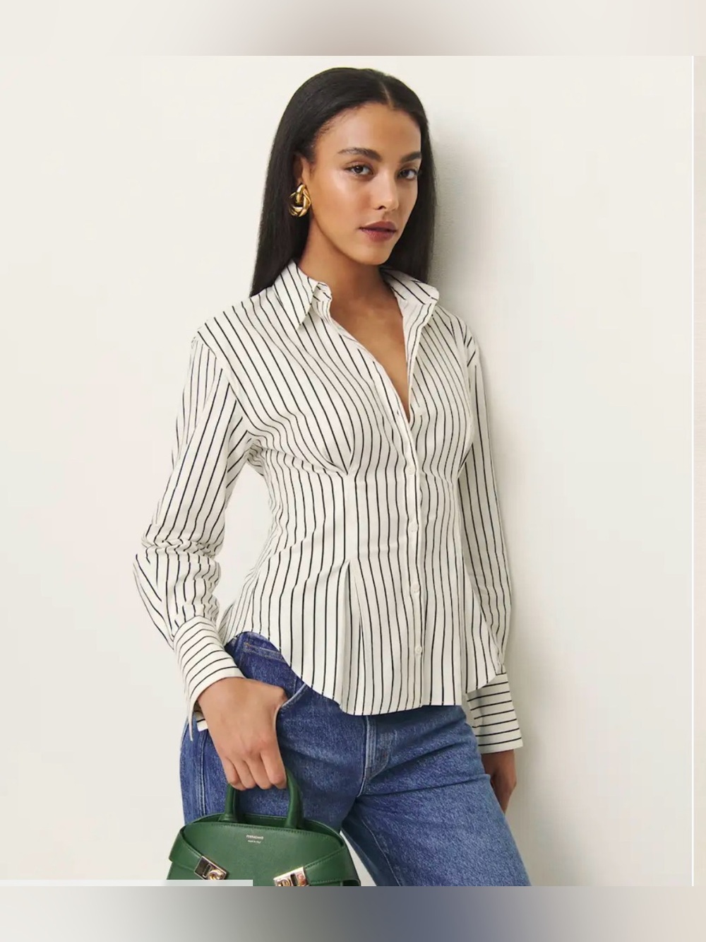 Reformation NWOT Organic Cotton Striped Button Down Shirt White Black Collared - Picture 8 of 12